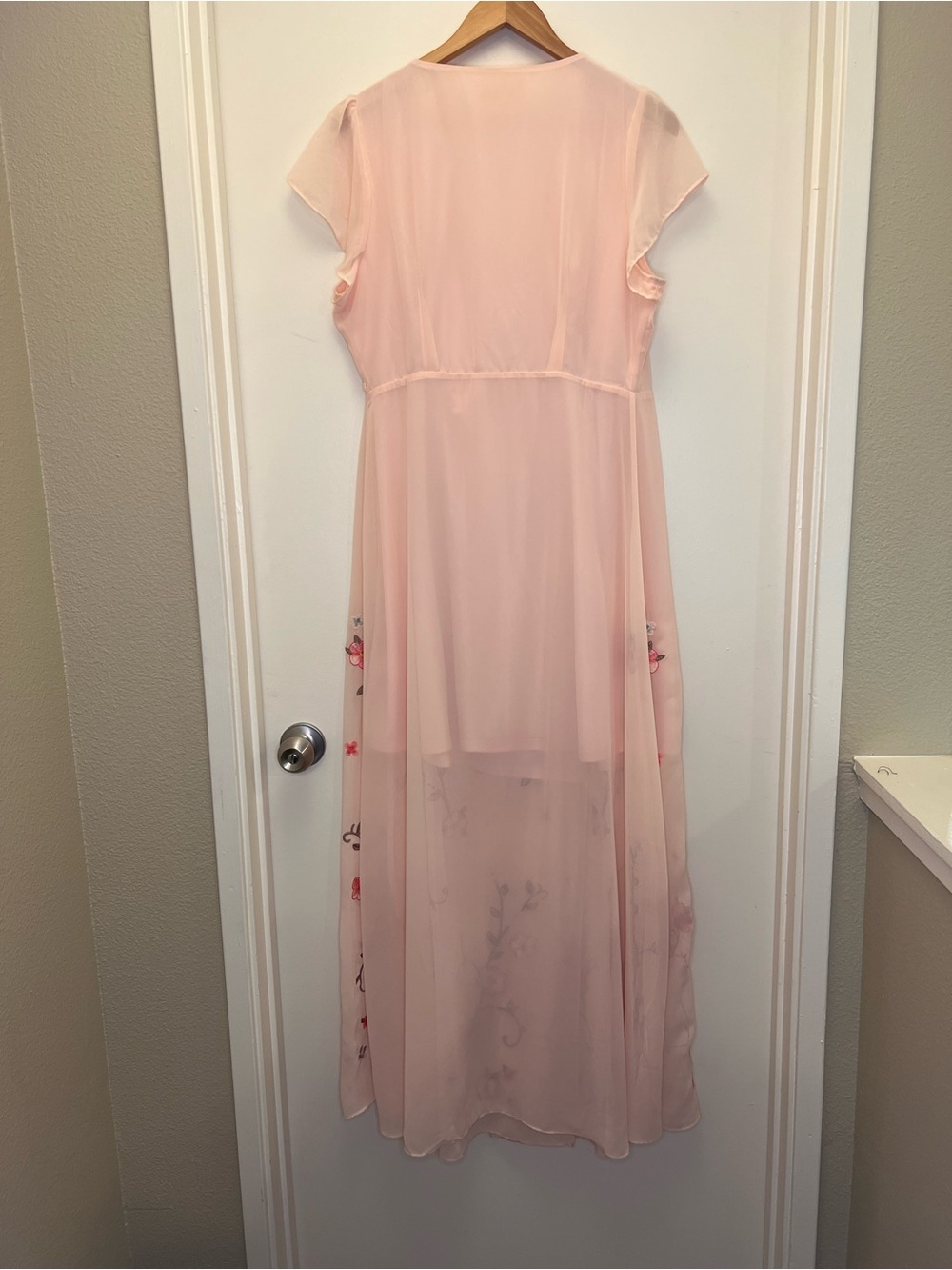 Savanna Jane Peach Floral Embroidered Maxi Wrap Dress - Picture 9 of 12